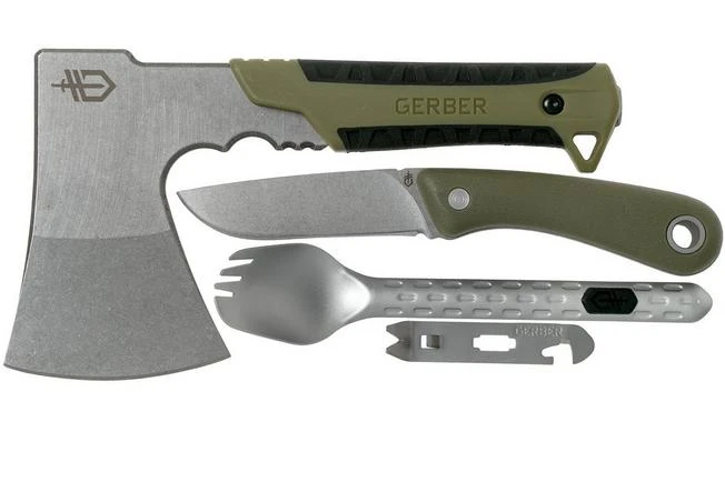 Gerber Pack Hatchet, Spine Fixed Knife & Devour Spork Box EFS 3 Gerber Pack Hatchet, Spine Fixed Knife & Devour Spork Box EFS